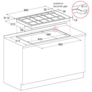 Table de cuisson à gaz Scholtes PIANO PPF Q40 DCDR - 90 cm - 5 brûleurs